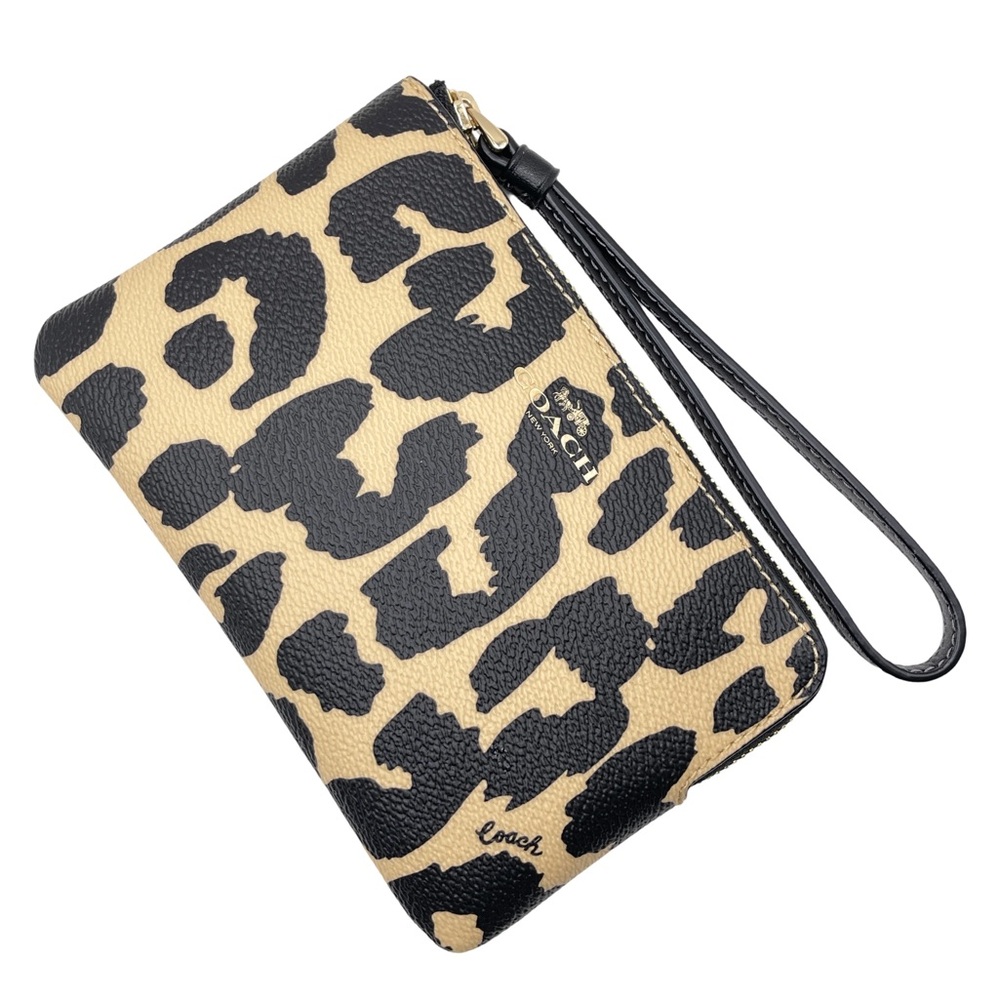 Coach Leopard Print Wristlet - Black & Cream